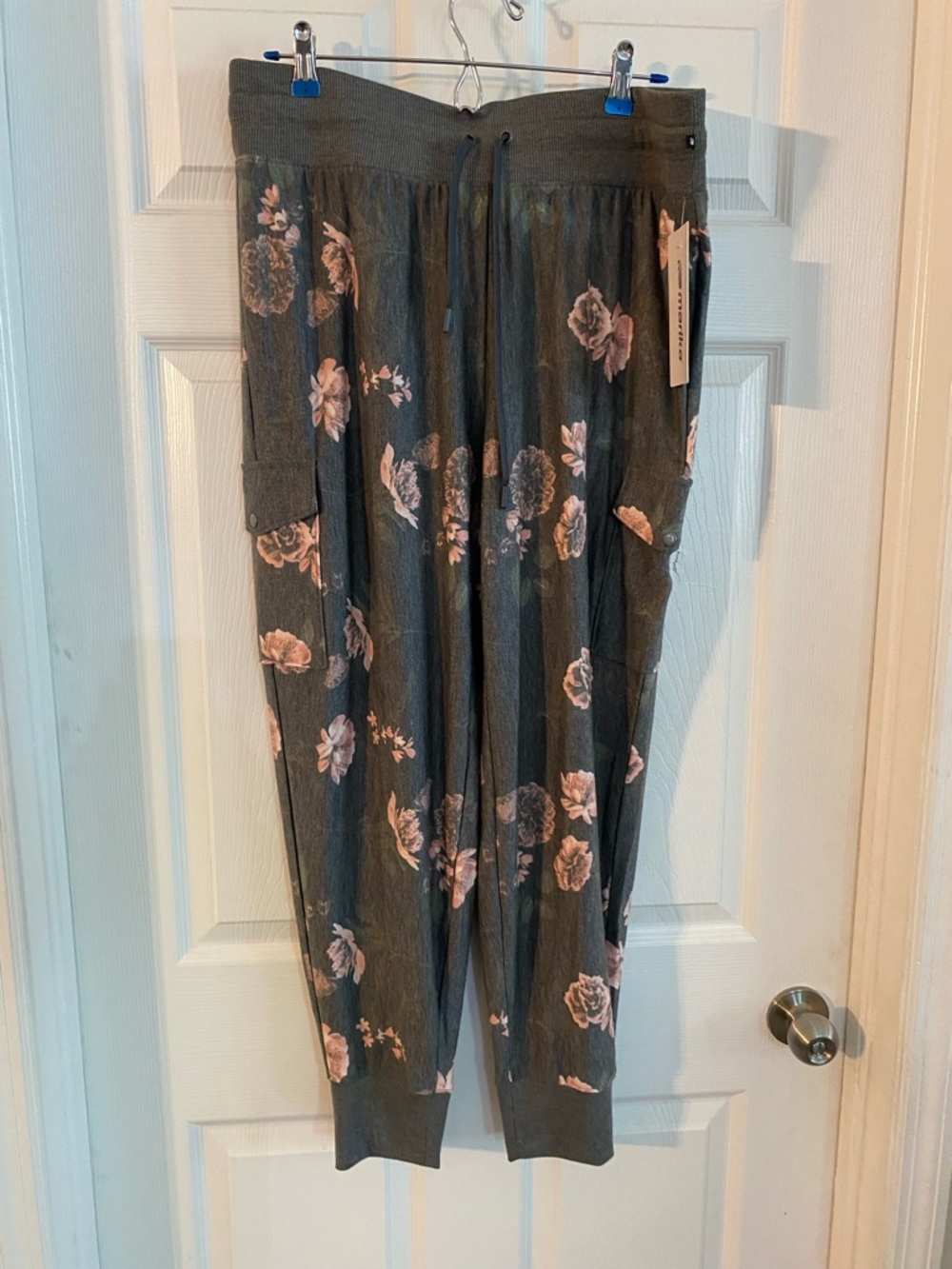 Marika Gray Floral Joggers with Pink Accent